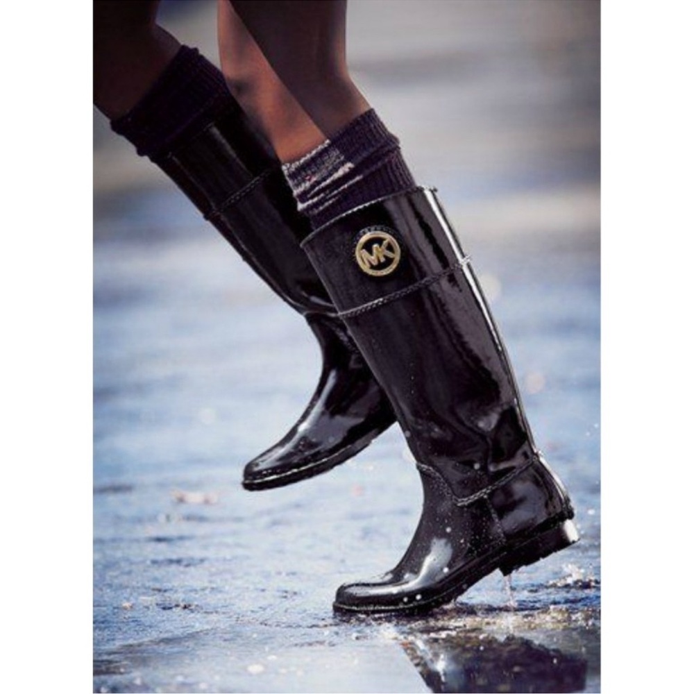 1-HR Sale✅Michael Kors Glossy Black Riding//Rain Boots